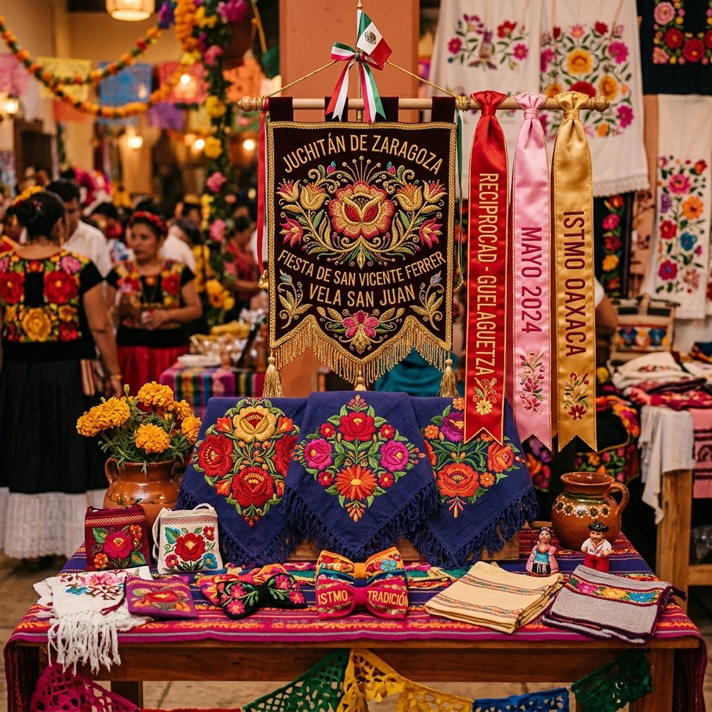Recuerdos bordados personalizados para las Velas Istmeñas de Juchitán, Oaxaca